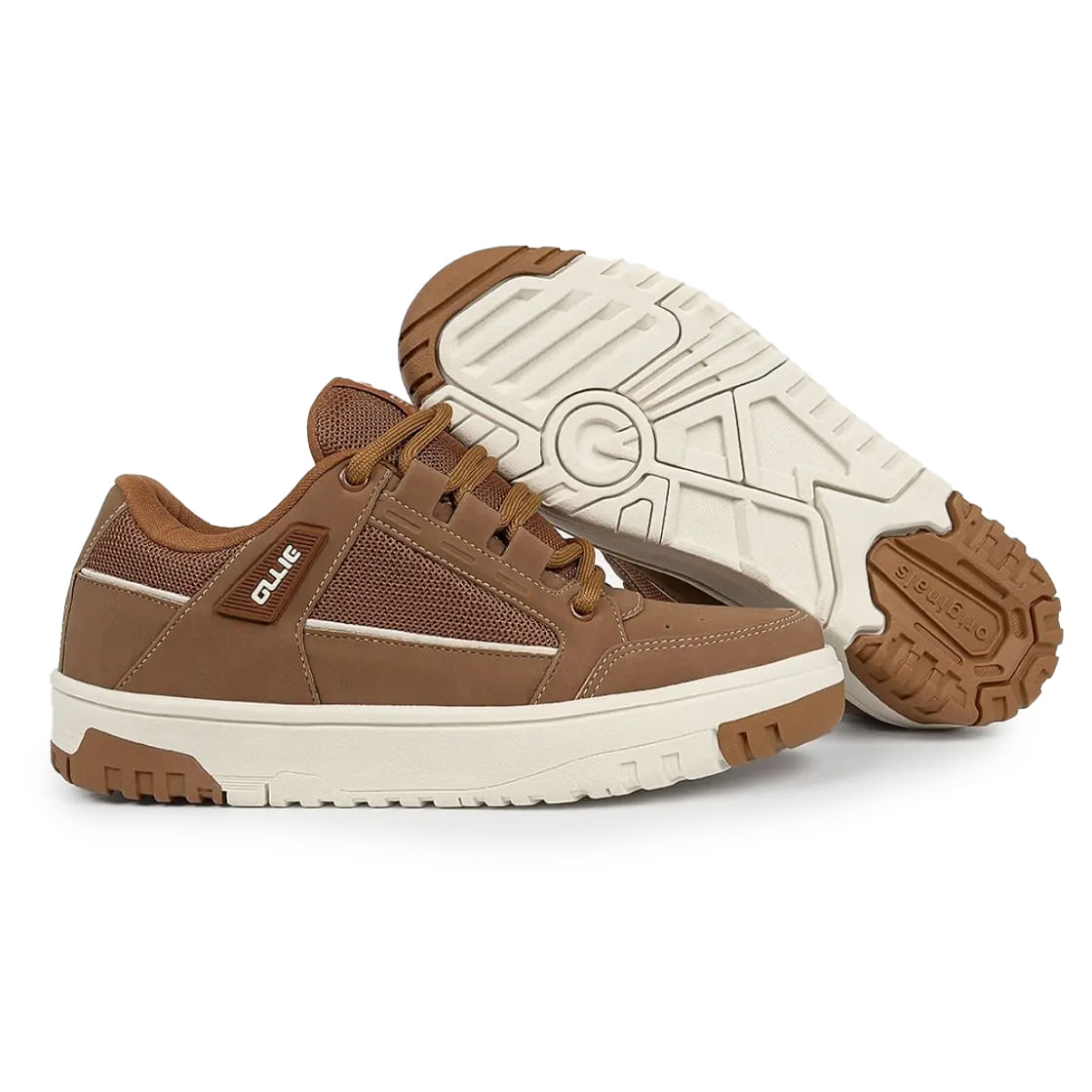 Tênis Ollie Casual Masculino Flip 2 Caramelo, vista lateral em fundo branco